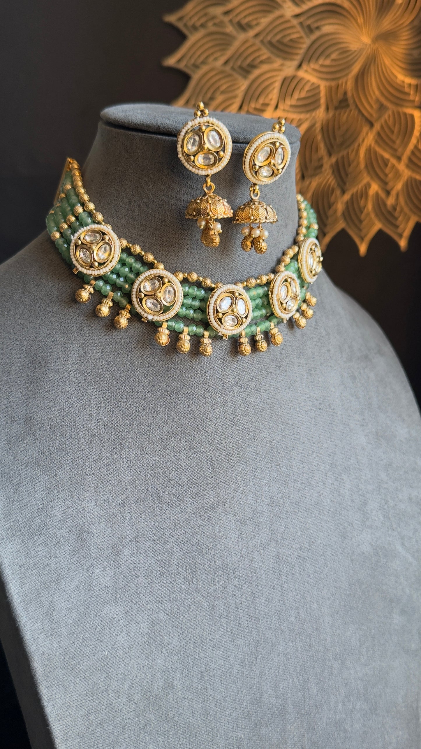 Dainty Rajwadi Pearl Necklaec; Drop Jhumka - BOLLYWOOD