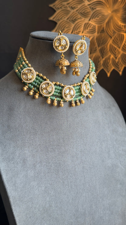Dainty Rajwadi Pearl Necklaec; Drop Jhumka - BOLLYWOOD