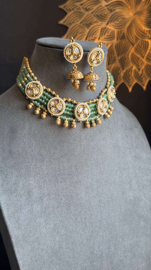 Dainty Rajwadi Pearl Necklaec; Drop Jhumka - BOLLYWOOD
