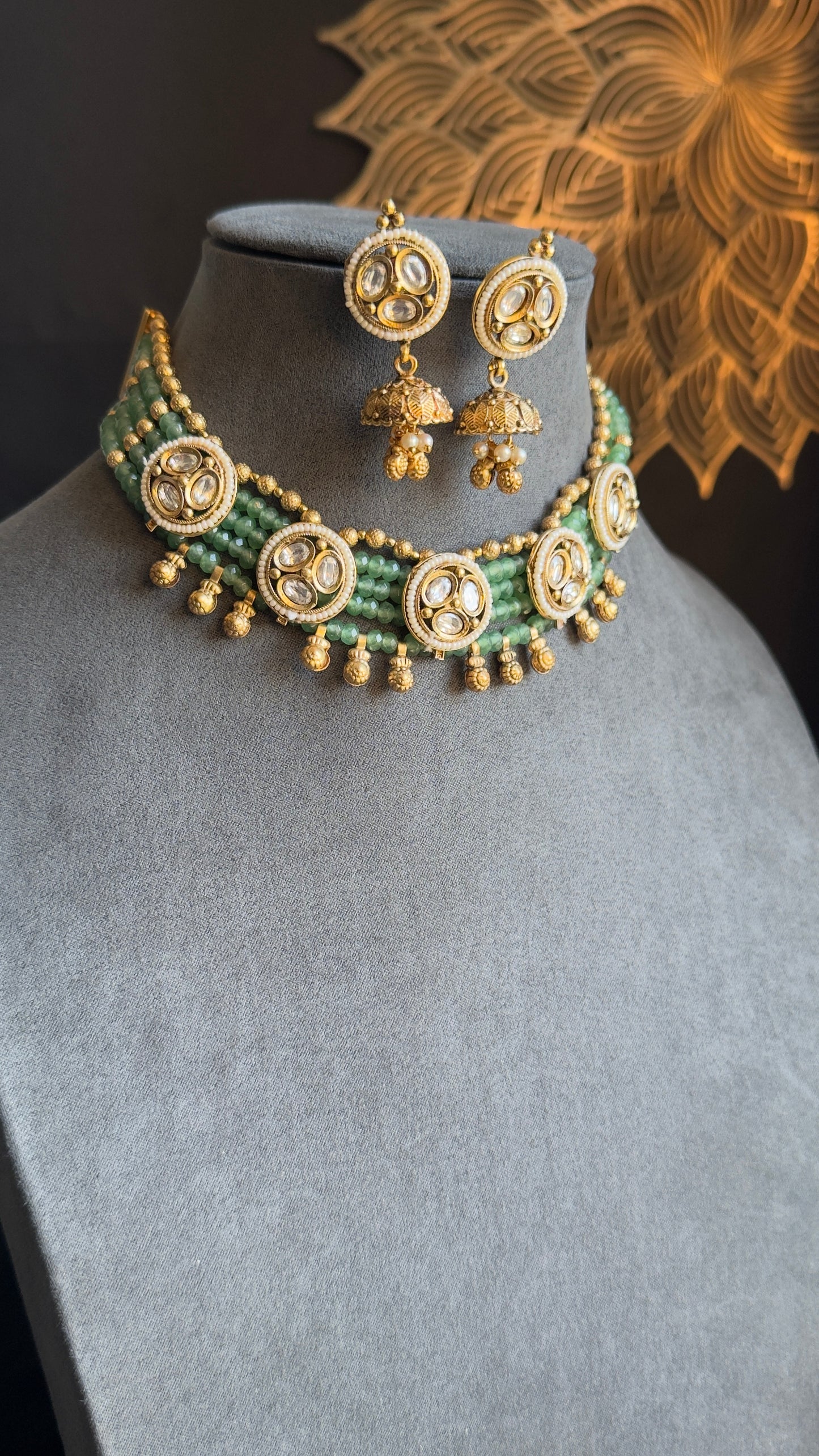 Dainty Rajwadi Pearl Necklaec; Drop Jhumka - BOLLYWOOD