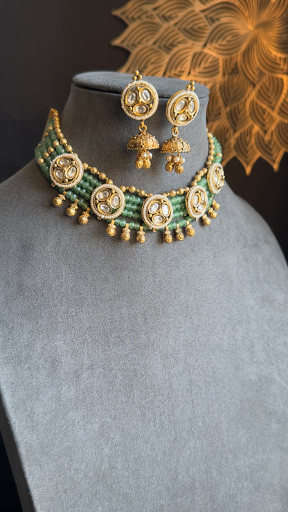 Dainty Rajwadi Pearl Necklaec; Drop Jhumka - BOLLYWOOD