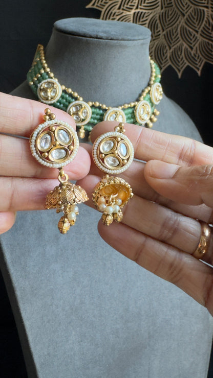 Dainty Rajwadi Pearl Necklaec; Drop Jhumka - BOLLYWOOD