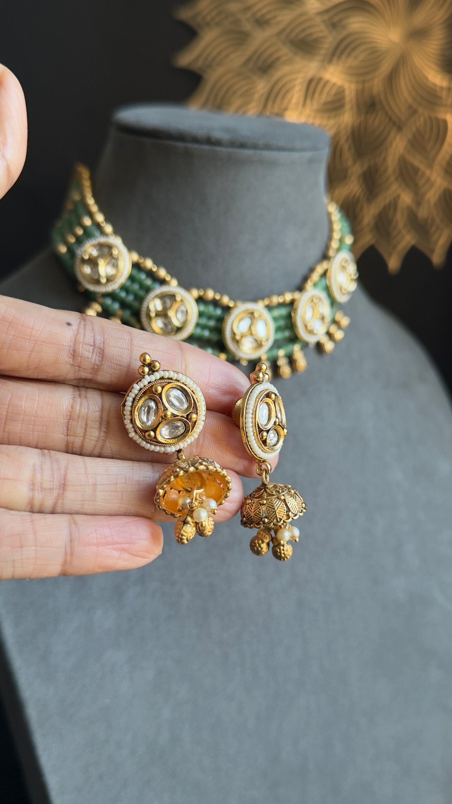 Dainty Rajwadi Pearl Necklaec; Drop Jhumka - BOLLYWOOD