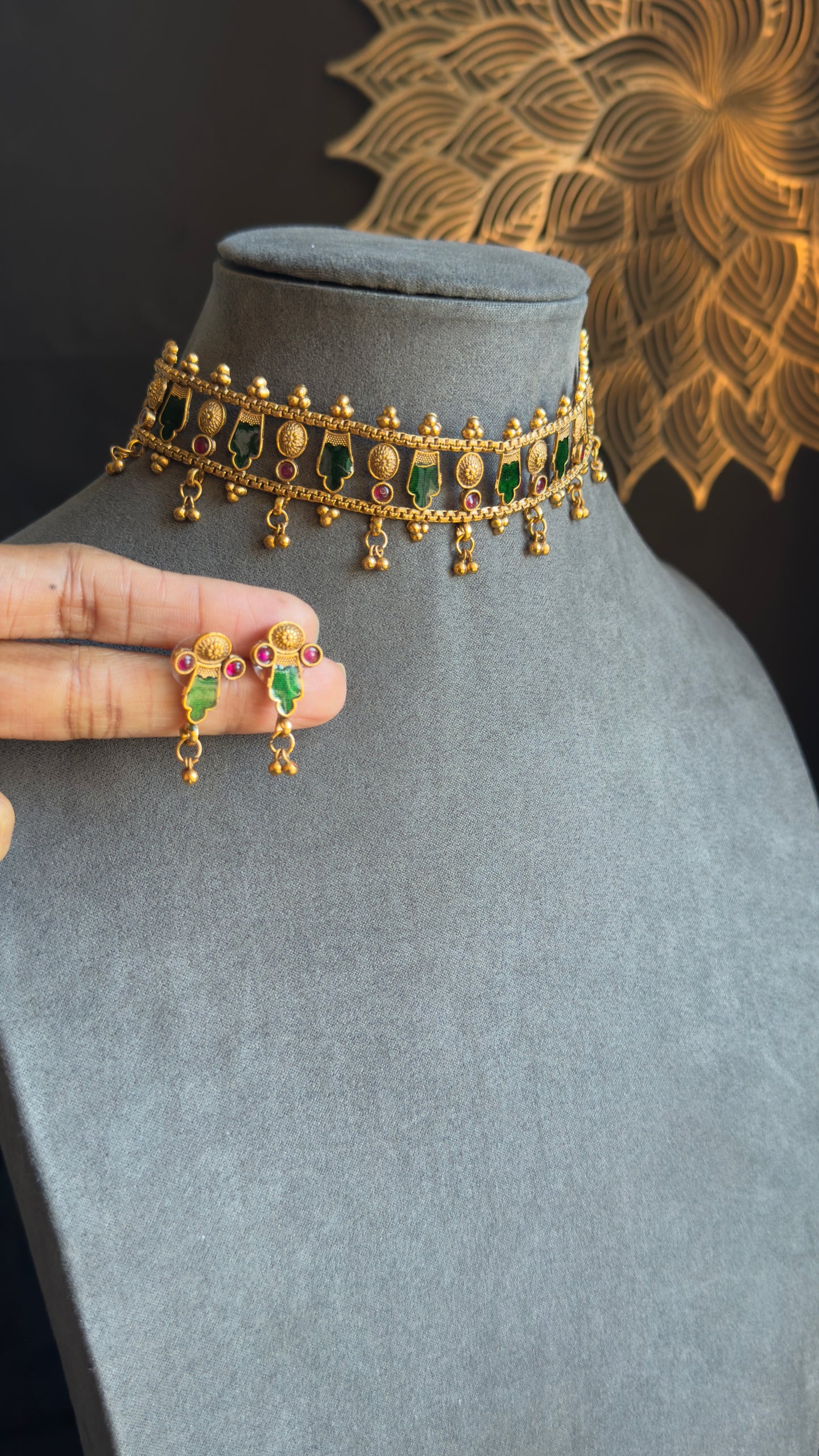 Cute Kerala Closed neck Choker Jewelry with pretty beads South Indian Jewelry Necklace Set