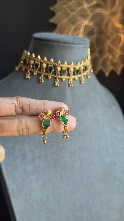 Cute Kerala Closed neck Choker Jewelry with pretty beads South Indian Jewelry Necklace Set