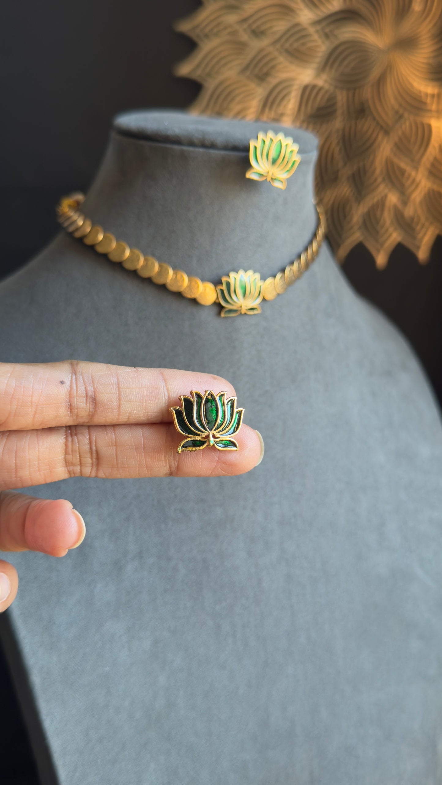 Coin decorated Lotus Necklace with Earrings Lotus Necklace Set South Indian jewelery