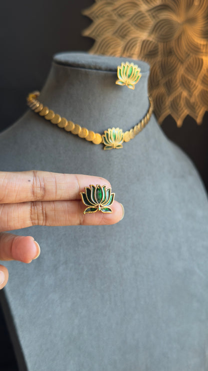 Coin decorated Lotus Necklace with Earrings Lotus Necklace Set South Indian jewelery