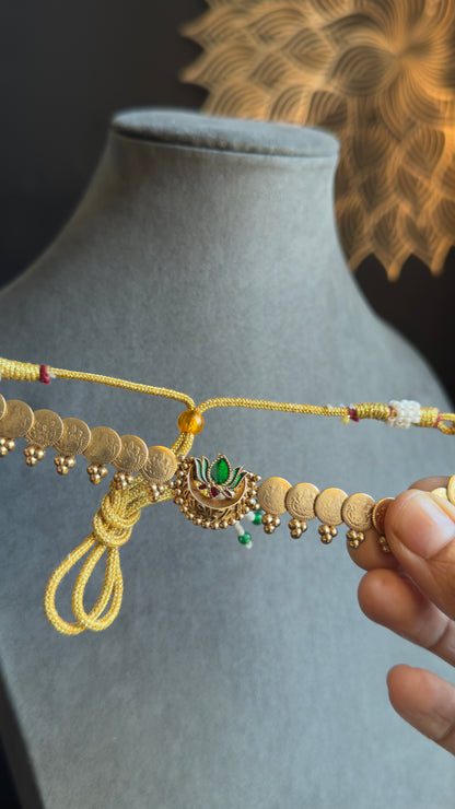 Crescent/ Diya Inspired Lotus Coin Necklace with Earrings Necklace Set South Indian jewelery