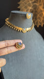Crescent/ Diya Inspired Lotus Coin Necklace with Earrings Necklace Set South Indian jewelery