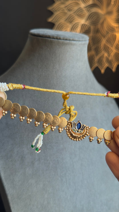 Crescent/ Diya Inspired Lotus Coin Necklace with Earrings Necklace Set South Indian jewelery