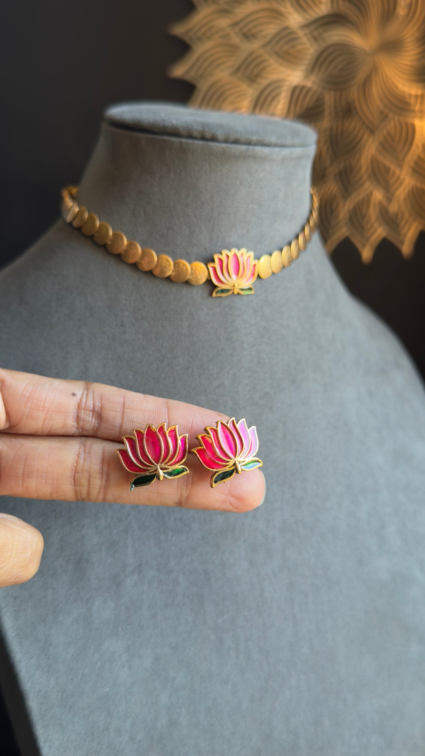 Coin decorated Lotus Necklace with Earrings Lotus Necklace Set South Indian jewelery