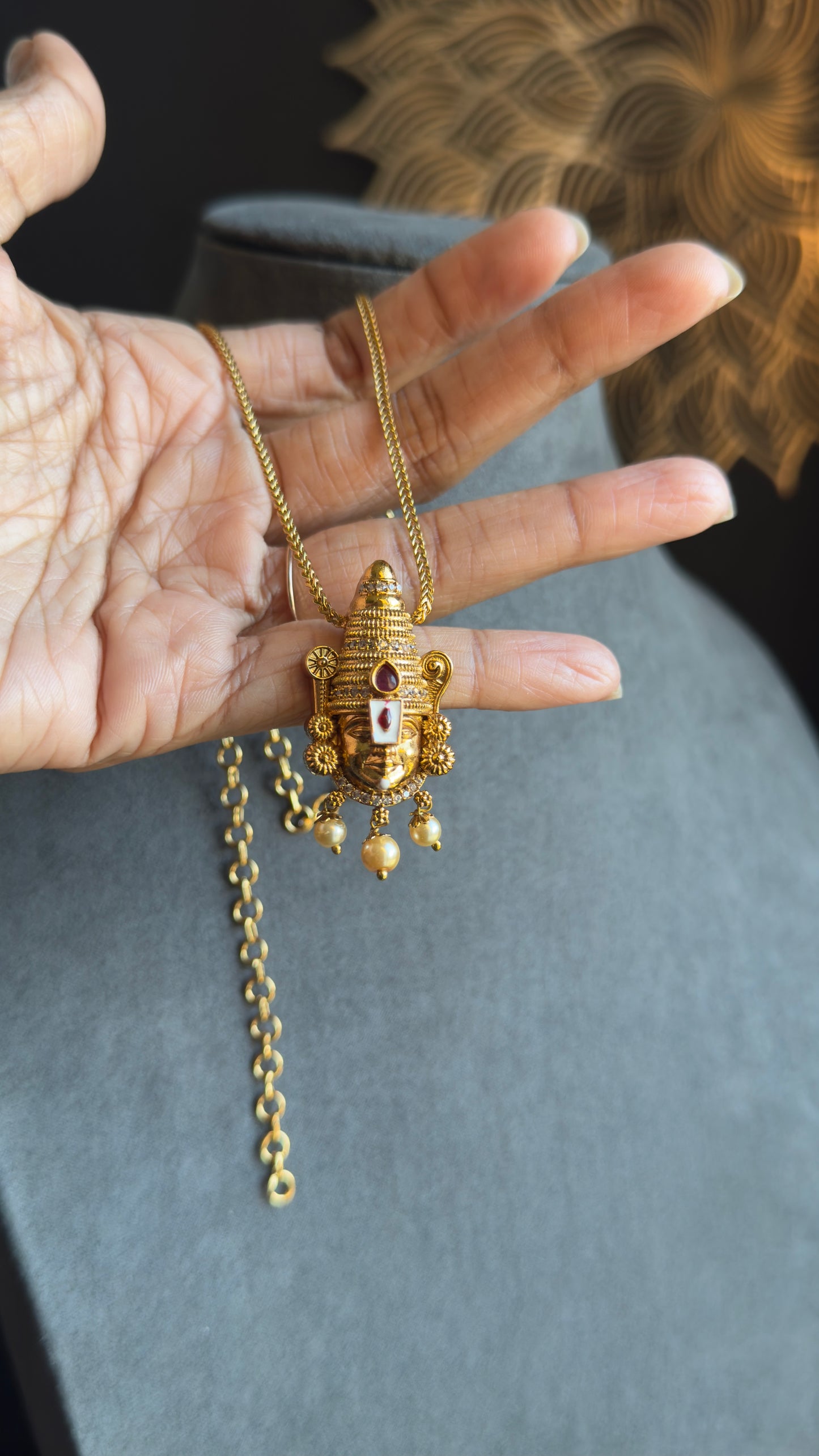 Vaishnav Perumal Vishnu Pendant Gold Traditional South Indian Necklace | Temple Jewelry Pendant Chain | Traditional Bridal Jewelry