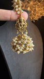 Goddess Cluster Pearl Jhumka with Ear Chain - TEMPLE