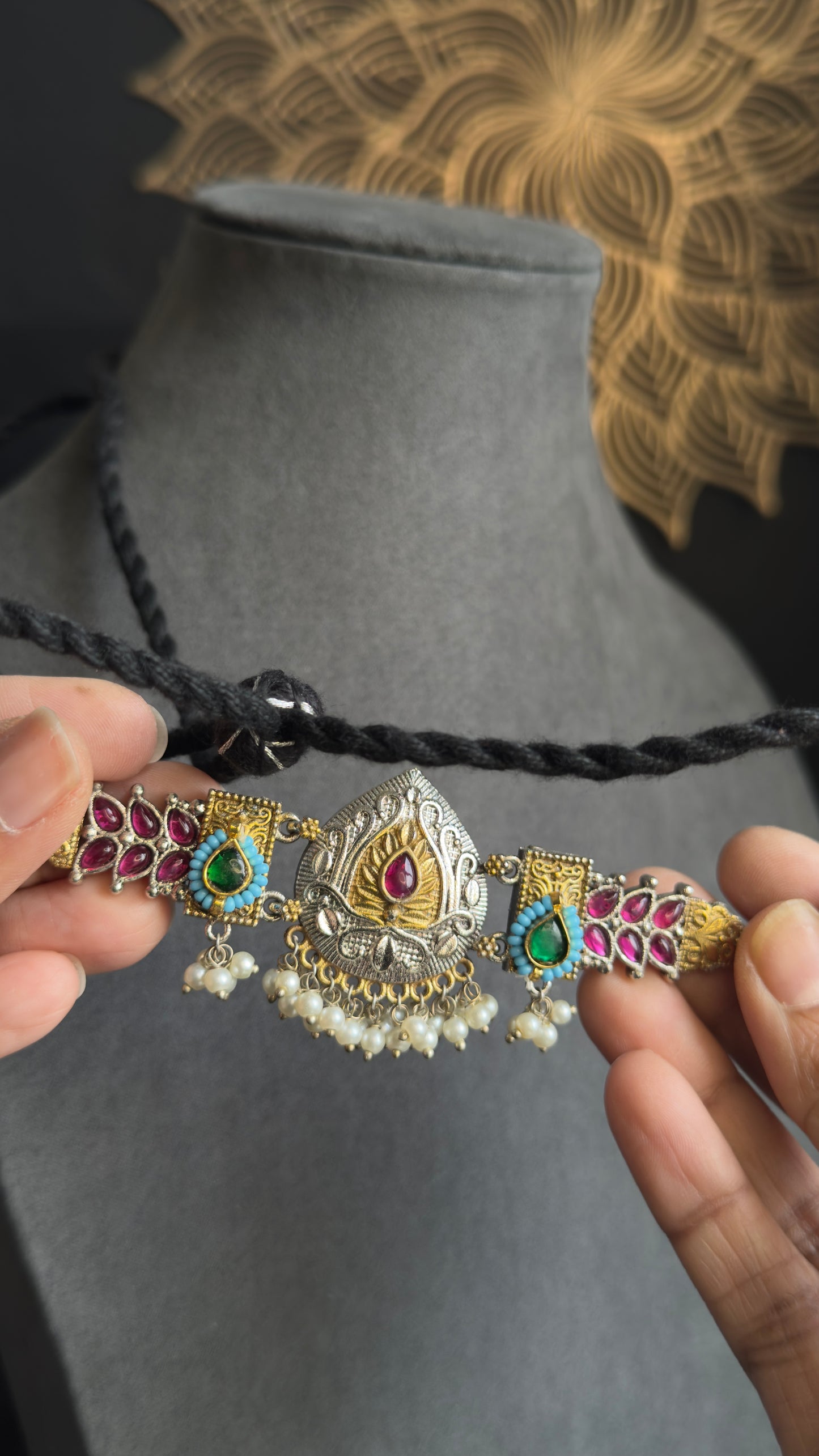 Unique Handmade Indo western Dual-Tone Silver Indian Jewelry Choker Set | German silver necklace set