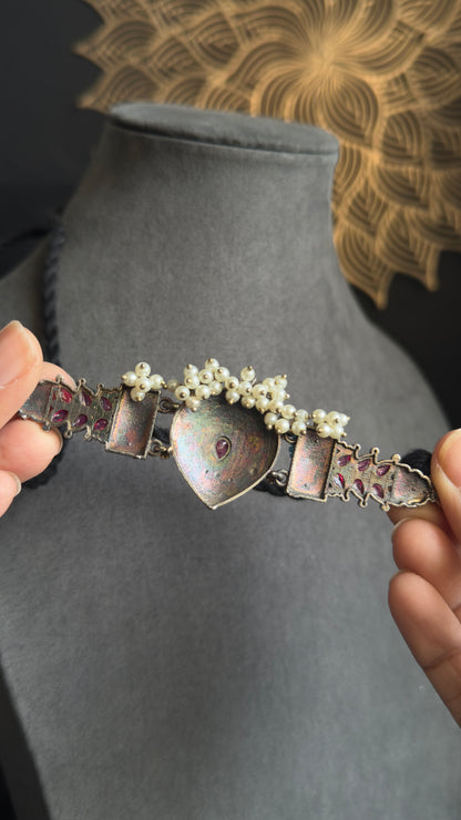 Unique Handmade Indo western Dual-Tone Silver Indian Jewelry Choker Set | German silver necklace set