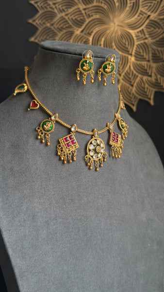 Celebrity Arya Inspired dainty Multi Pendant Drops Necklace Set - FUSION