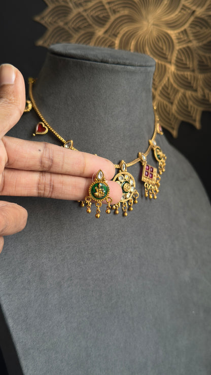 Celebrity Arya Inspired dainty Multi Pendant Drops Necklace Set - FUSION