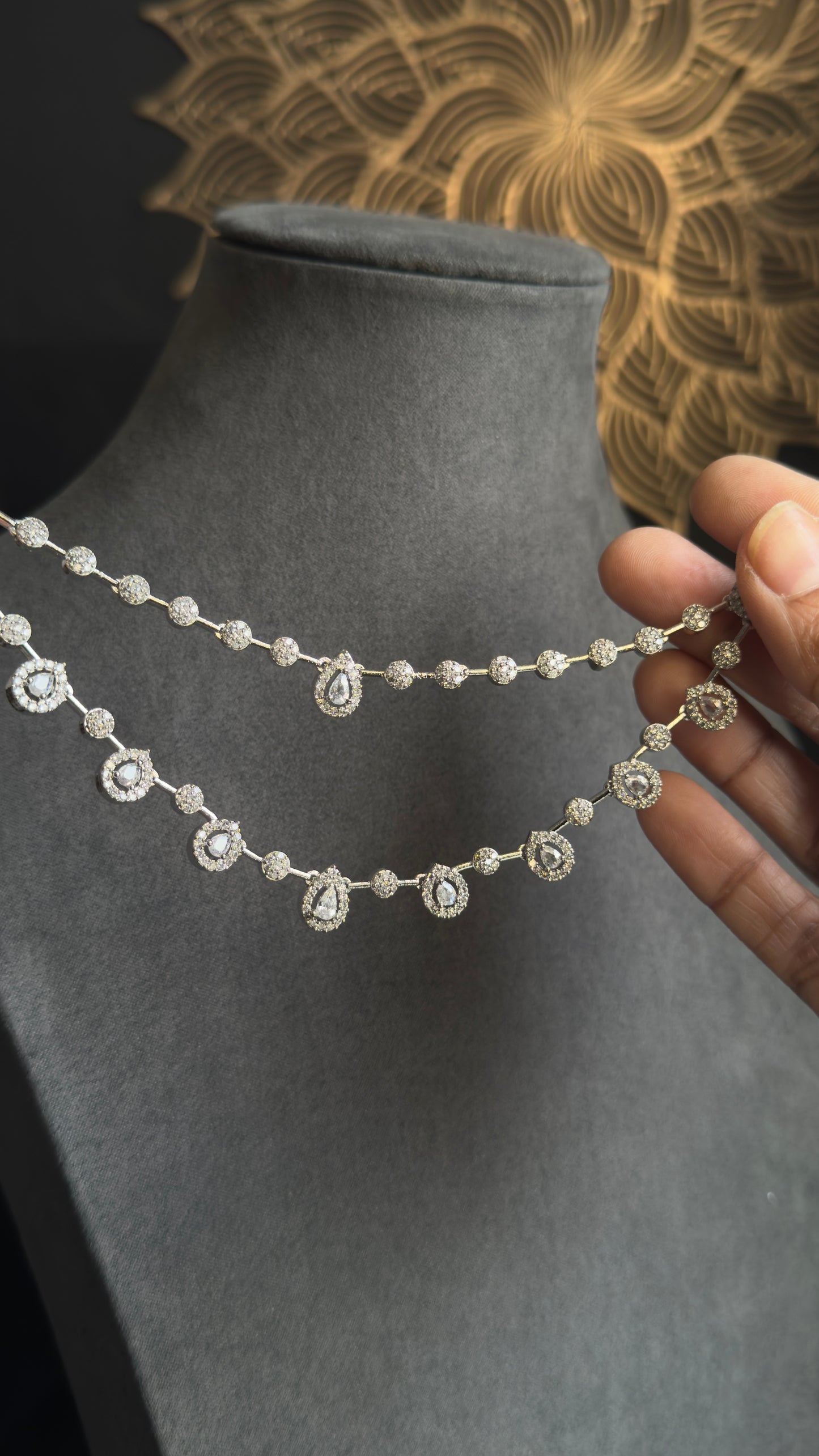 2 layer Tear drop Chic Silver Necklace Set dangler earrings- INDO WESTERN