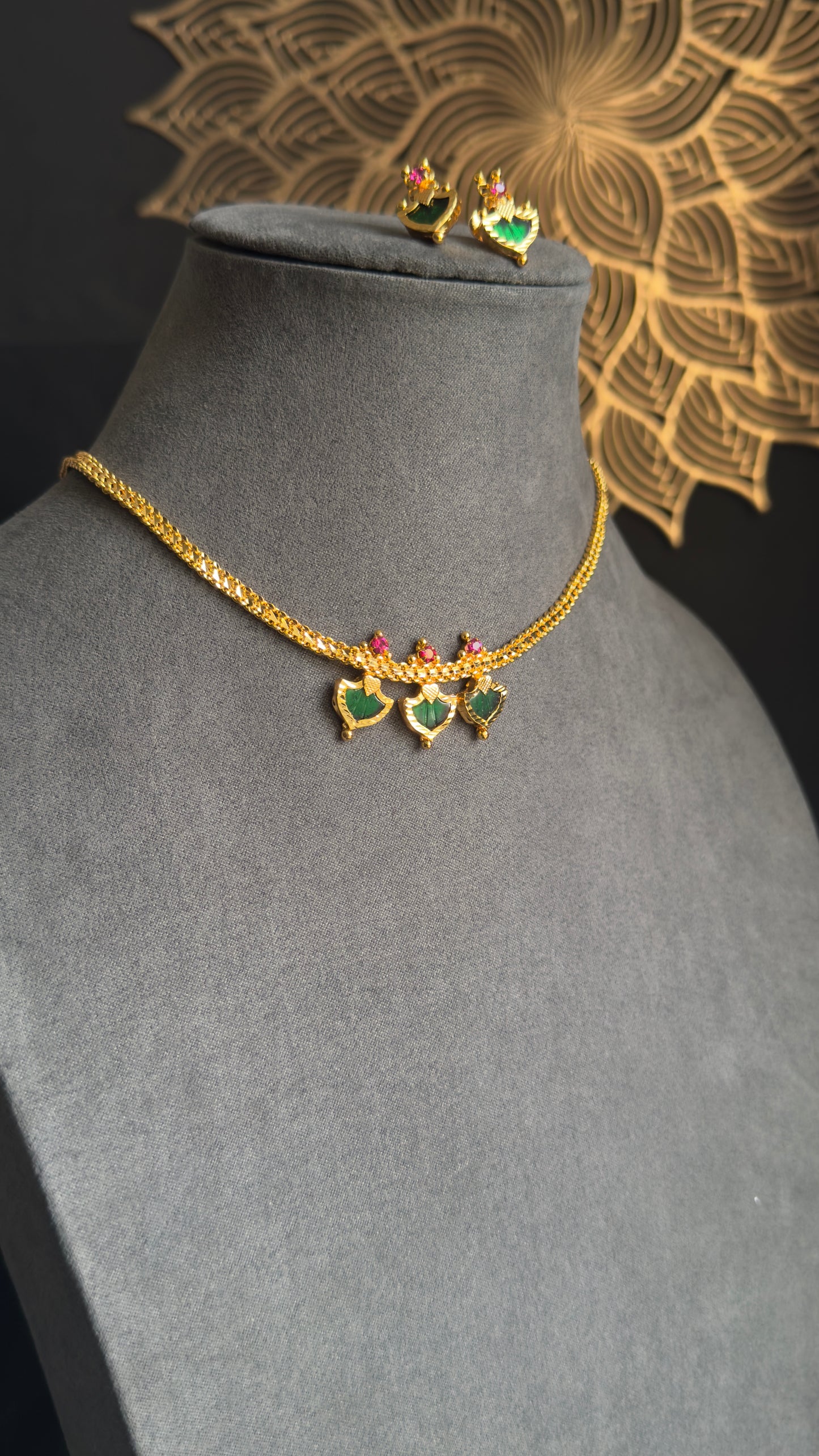 Palakka Kerala gold Necklace with stud earrings| Traditional Jewellery UK