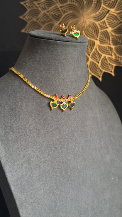 Palakka Kerala gold Necklace with stud earrings| Traditional Jewellery UK