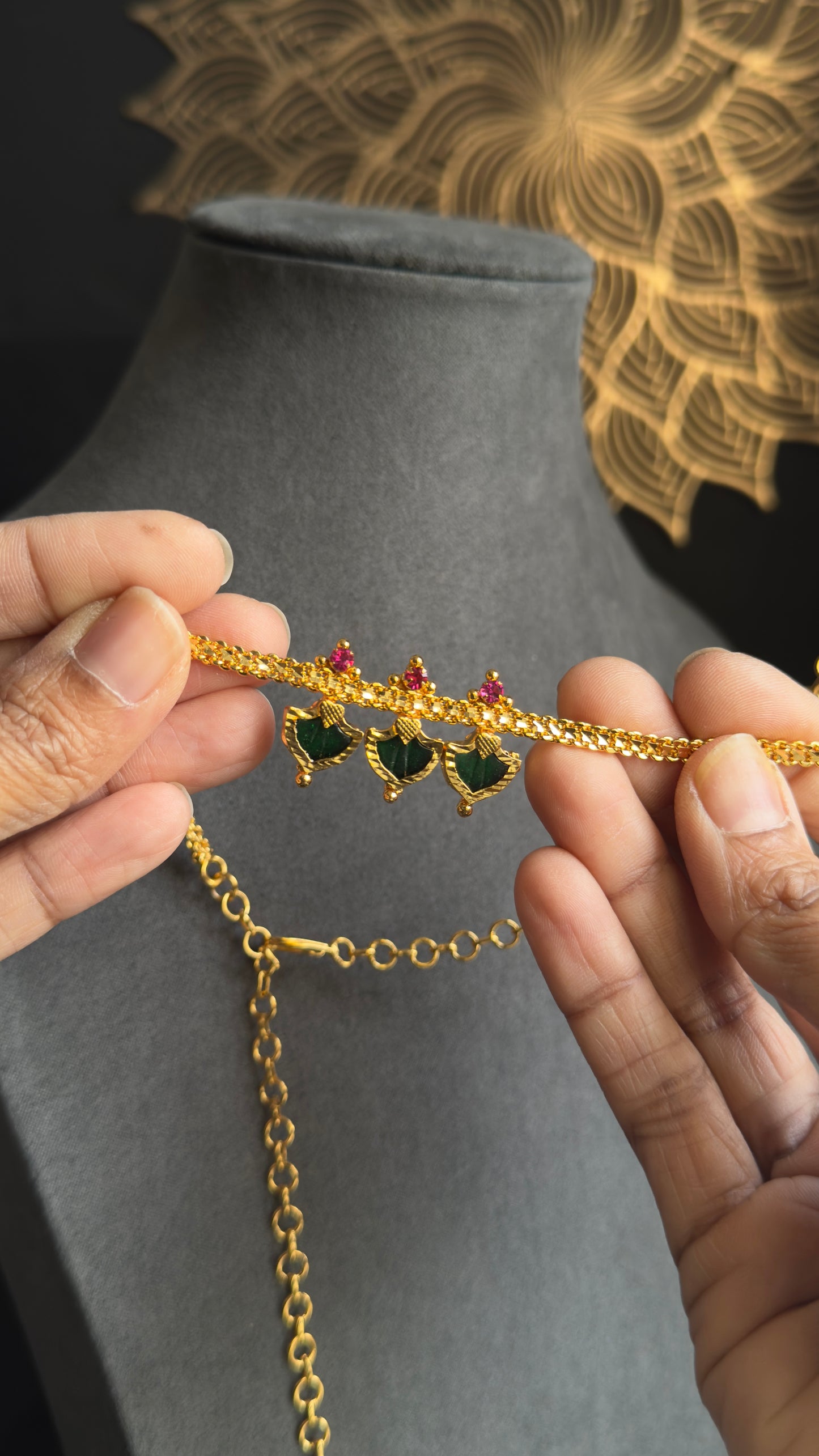 Palakka Kerala gold Necklace with stud earrings| Traditional Jewellery UK