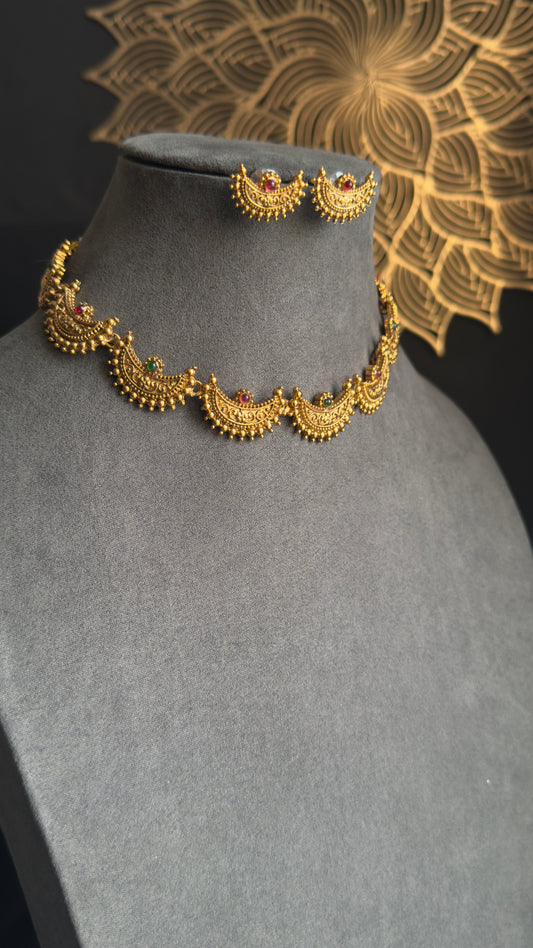 Crescent/ Diya Inspired Half crescent Necklace with Earrings Necklace Set South Indian jewlery