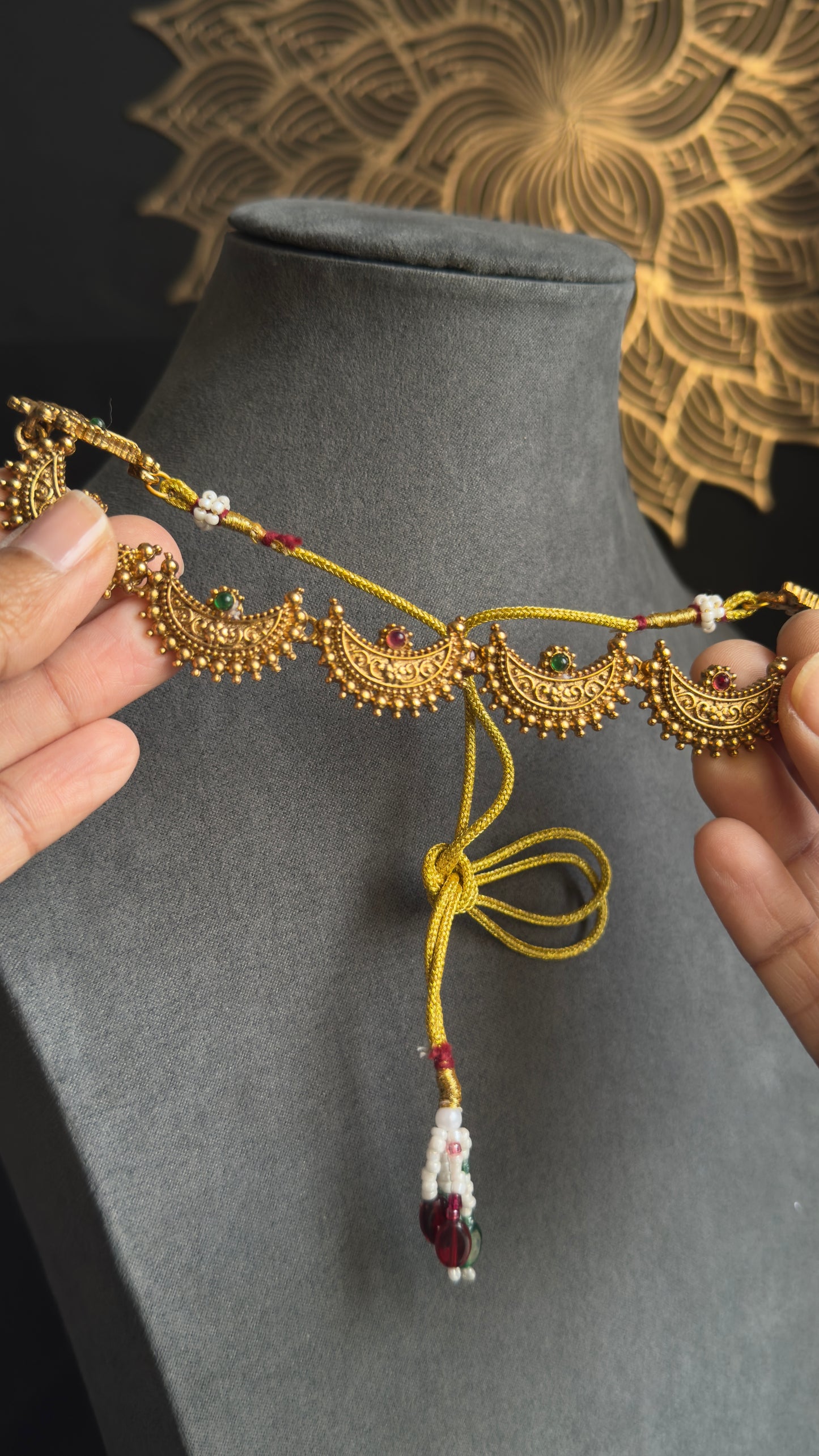 Crescent gold Necklace with Earrings South Indian Jewellery | Fusion