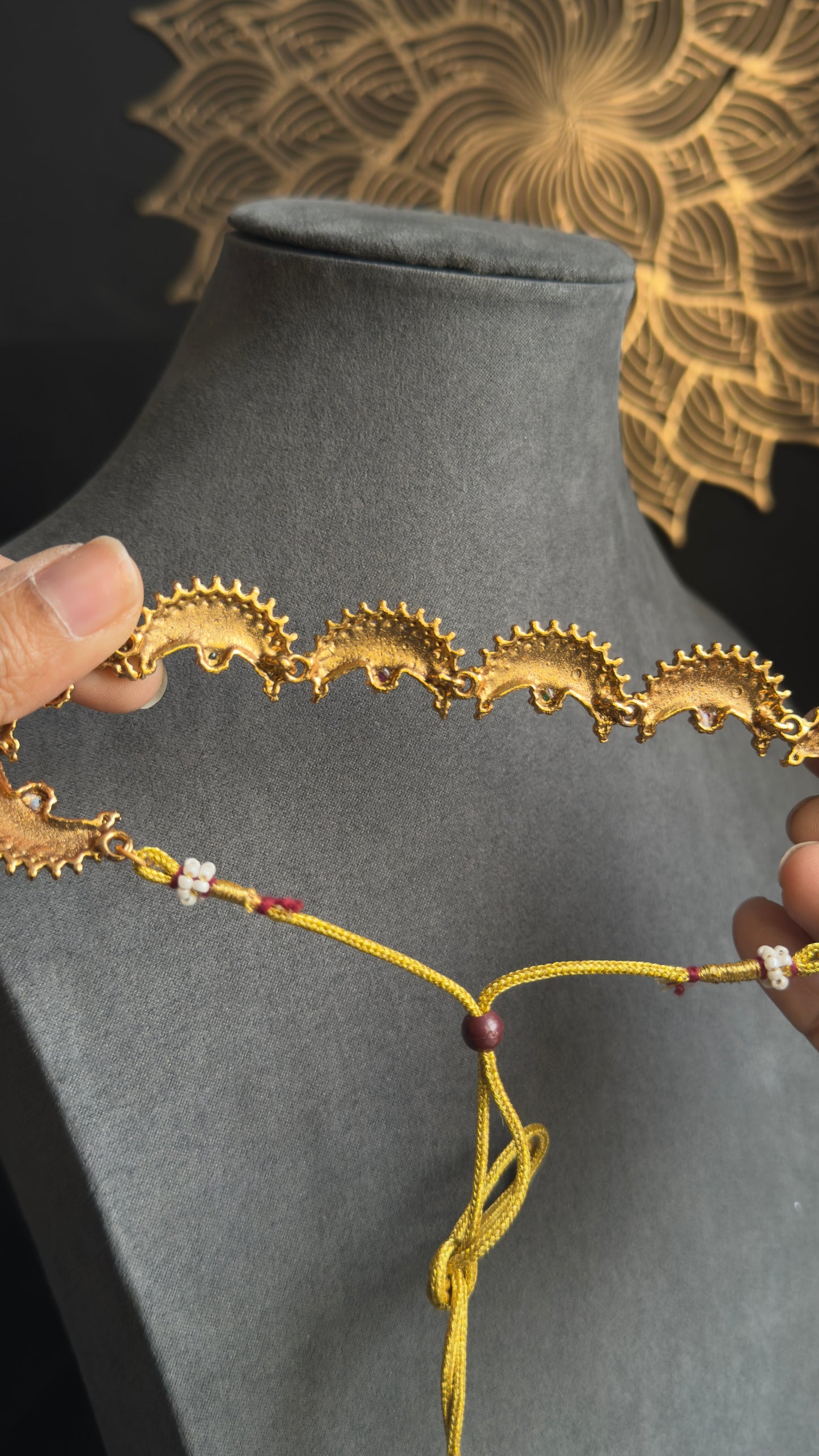 Crescent gold Necklace with Earrings South Indian Jewellery | Fusion