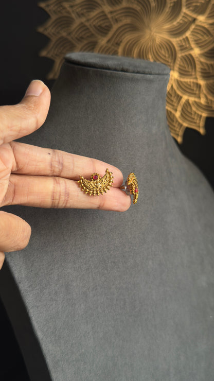 Crescent gold Necklace with Earrings South Indian Jewellery | Fusion