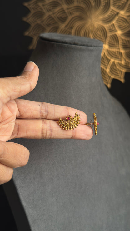 Crescent gold Necklace with Earrings South Indian Jewellery | Fusion