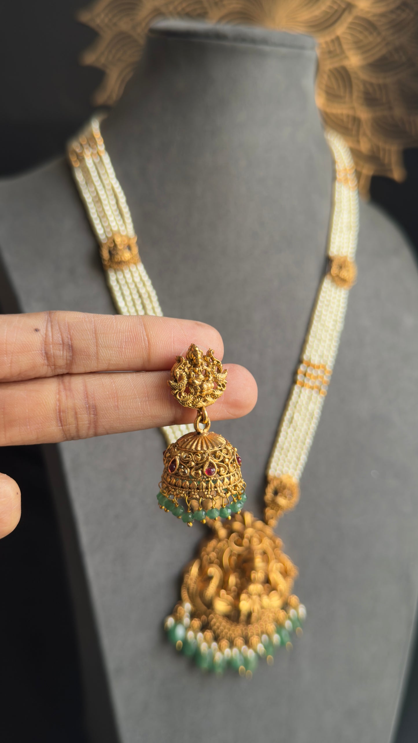 Lakshmi Pearl South Indian Long Temple Necklace – Temple Jewellery