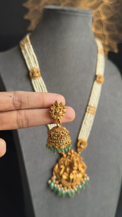 Lakshmi Pearl South Indian Long Temple Necklace – Temple Jewellery