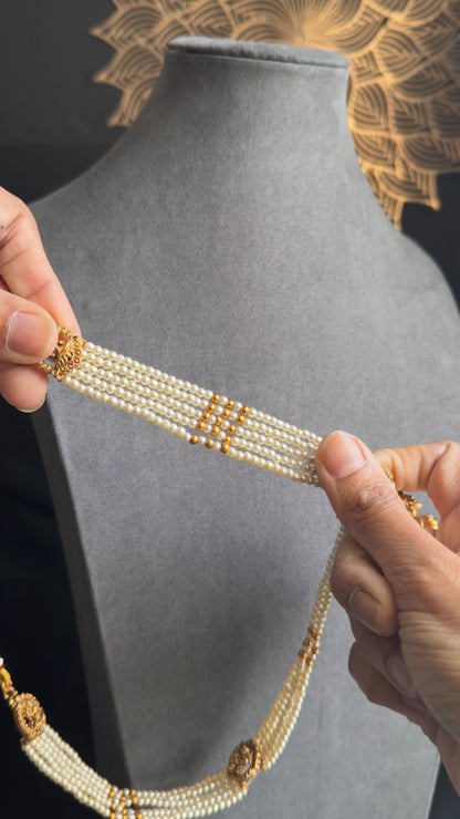 Lakshmi Pearl South Indian Long Temple Necklace – Temple Jewellery