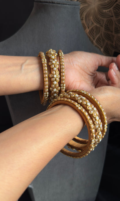 Gold Silk Thread Kundan Bangle - FUSION