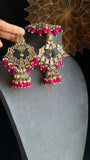 Mirror Chandbali Jhumka Earrings Tikka Set - Various Colour