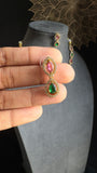 Tear drop American Diamond Necklace Set Ruby Emerald Accents - Indian Jewelry