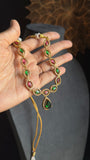 Tear drop American Diamond Necklace Set Ruby Emerald Accents - Indian Jewelry