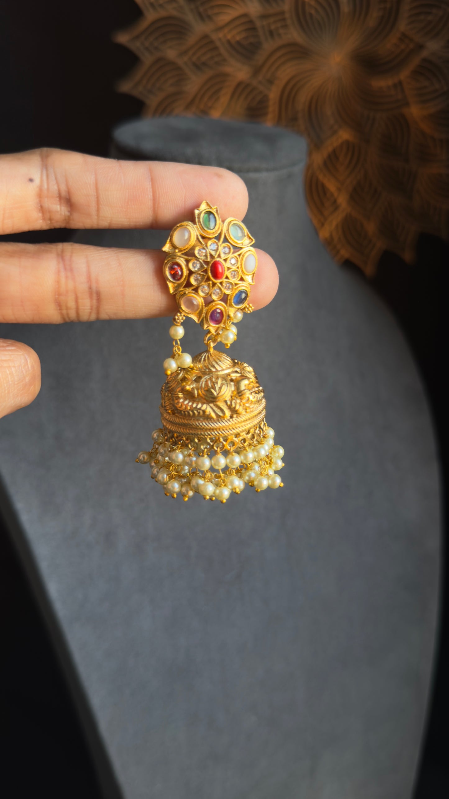 Matt Gold Navaratan Jhumka  - NAVARATNA