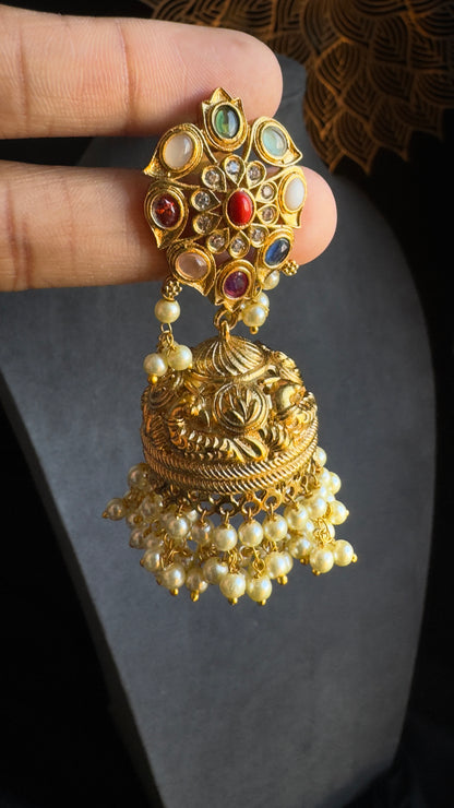 Matt Gold Navaratan Jhumka  - NAVARATNA