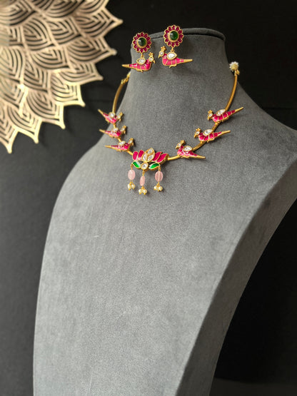 Hasli Necklace Set with Bird and Lotus Motifs - FUSION