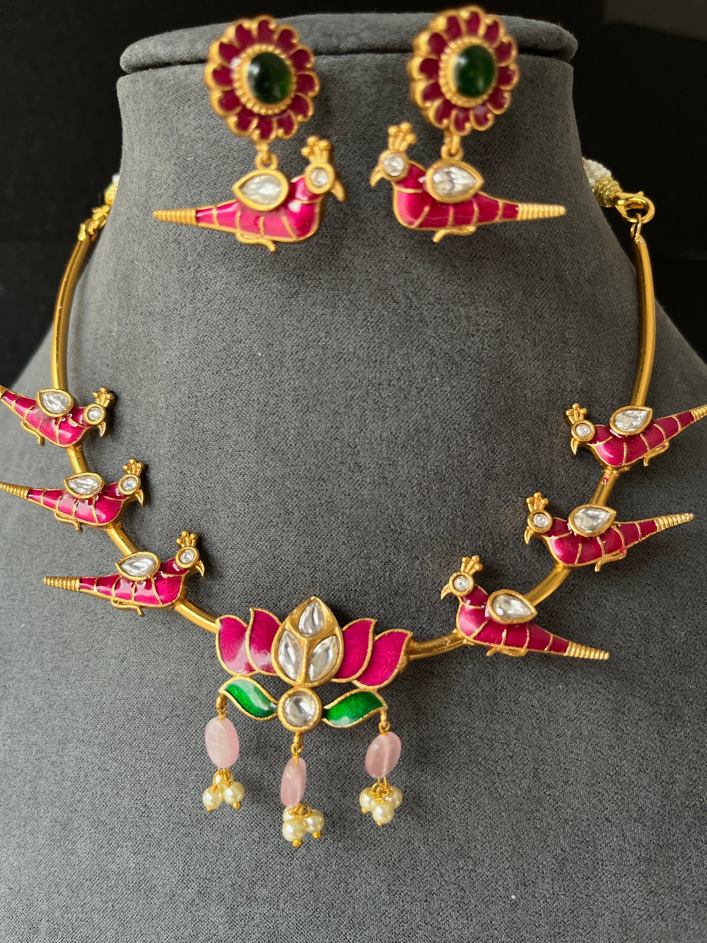 Hasli Necklace Set with Bird and Lotus Motifs - FUSION