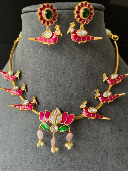 Hasli Necklace Set with Bird and Lotus Motifs - FUSION