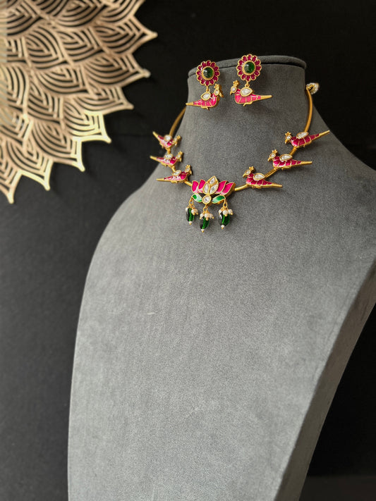 Hasli Necklace Set with Bird and Lotus Motifs - FUSION