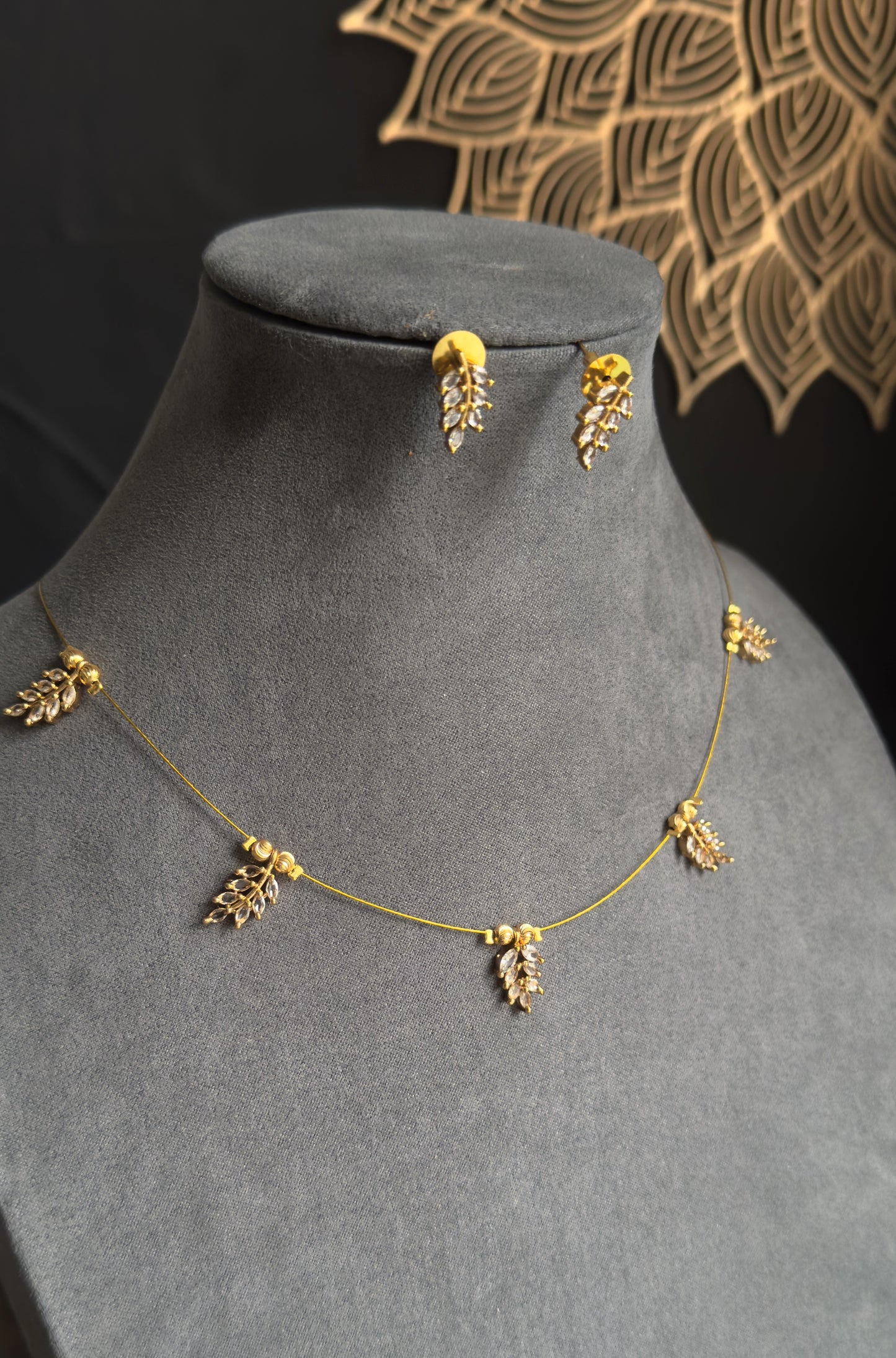 Gold AD Invisible Necklace Set with earrings – Indian Jewellery UK
