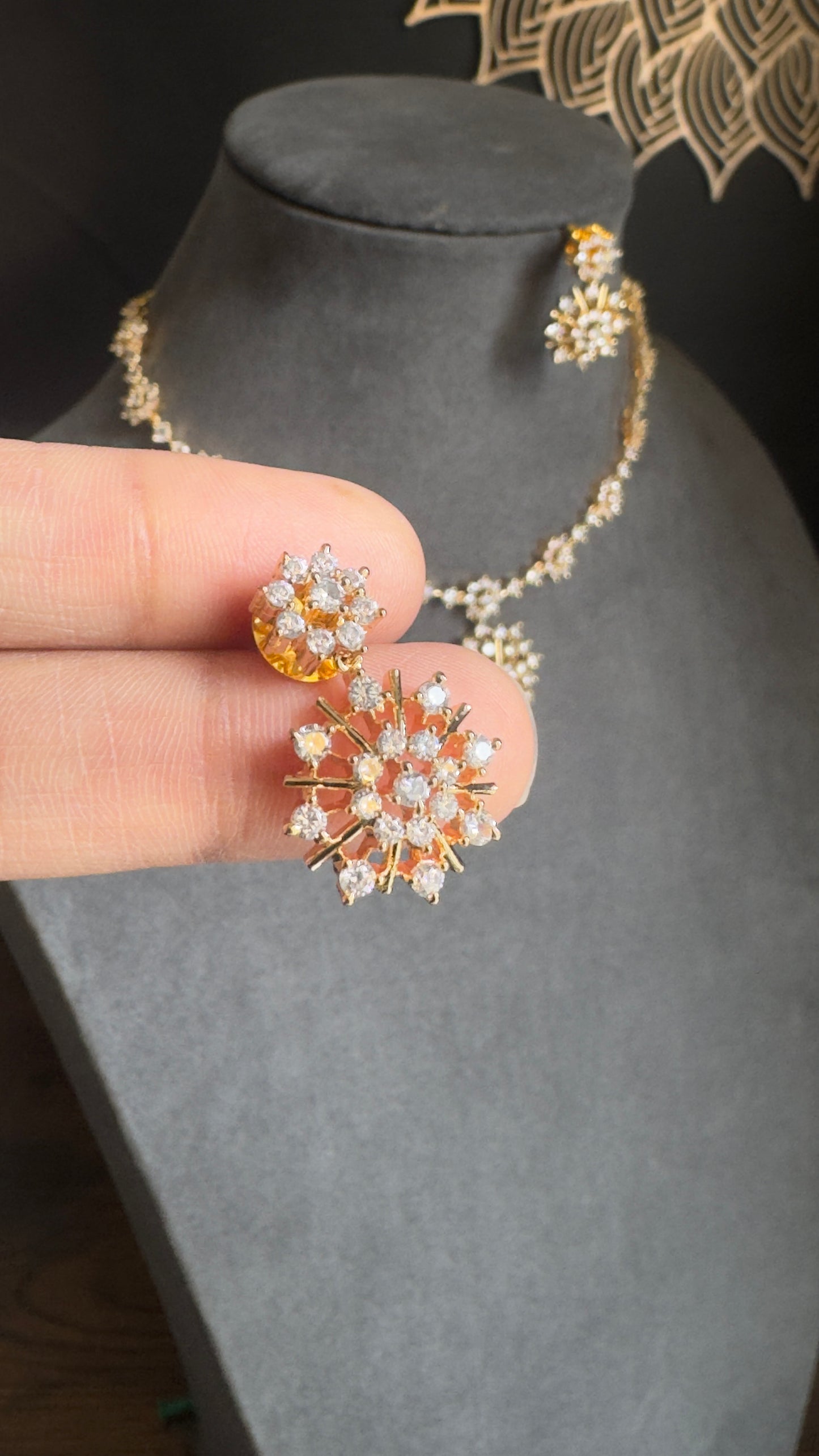 American Diamond Gold Pendant Necklace drop Earrings