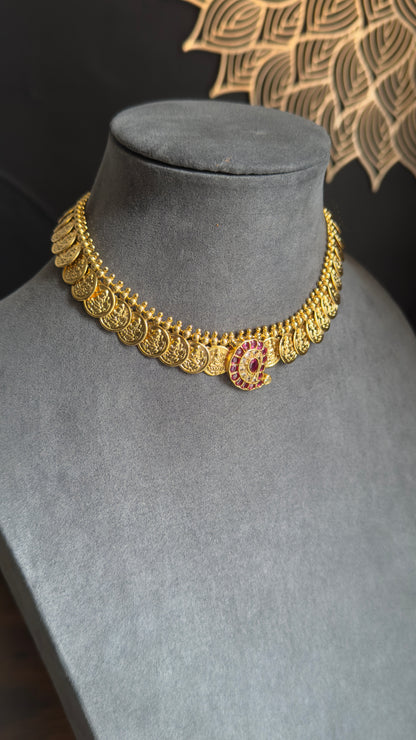 Traditional Lakshmi Coin Necklace Jhumka Set