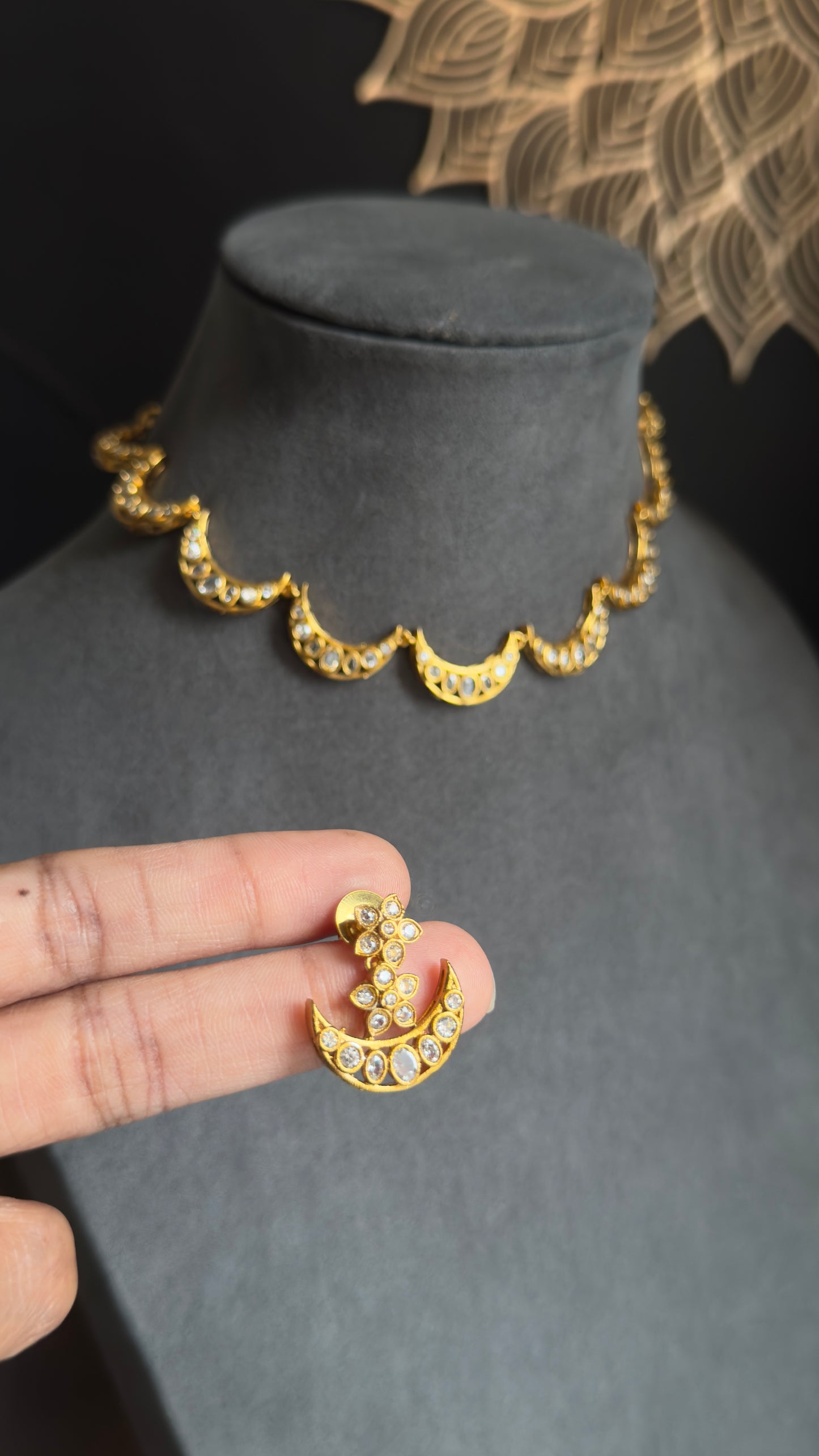 Matt Gold Necklace with dangler Earrings Indian Jewellery
