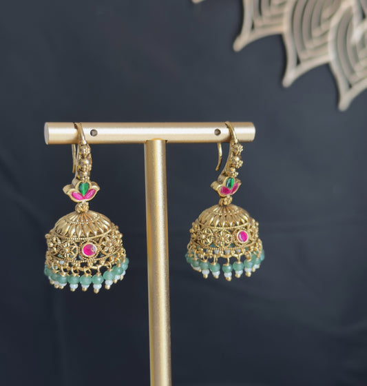 Hoop Style Jadau Gold plated South Indian Earrings Jhumka