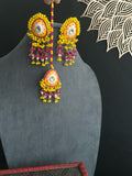 Unique Hand-Painted Meenakari Beaded Earrings | Mehendi Party Jewelry | Pearl Earrings Tikka Set