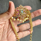 Traditional Gold Choker Set with Red/Green Kemp Stones Jhumka - TRADITIONAL